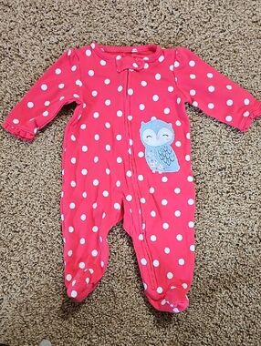 Pink Polka Dot Owl Footed One-Piece for Baby